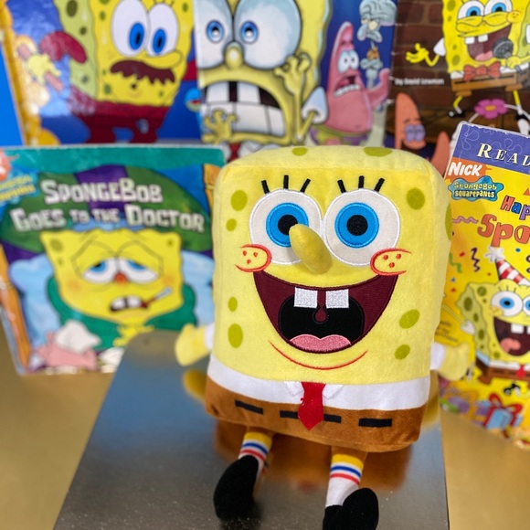 SPONGEBOB SQUAREPANTS NICK JR VINTAGE BUNDLE CUDDLE PLUSH & 5 SPONGEBOB BOOKS - Picture 2 of 15